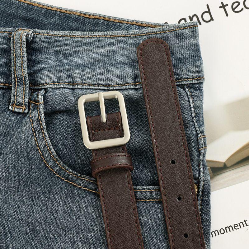

Full Elegant Womens Hole Pu Waist Belt With Stylish Square Buckle For Wear Daily 12 Hole Dark Brown