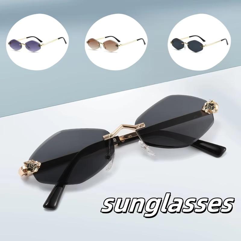 New Stylish Rimless Cut Edge Sunglasses Diamond Personalized Leopard Print Sunglasses Uv Protection Small Frame Uv400 Sunglasses