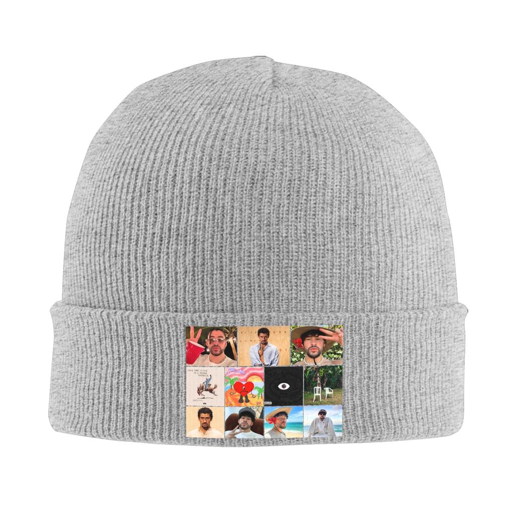 Bad Bunny Collage Puerto Rico  Knitted Hat for Women Unisex Skullies Beanies Autumn Winter Hat Acrylic  Casual Melon Cap