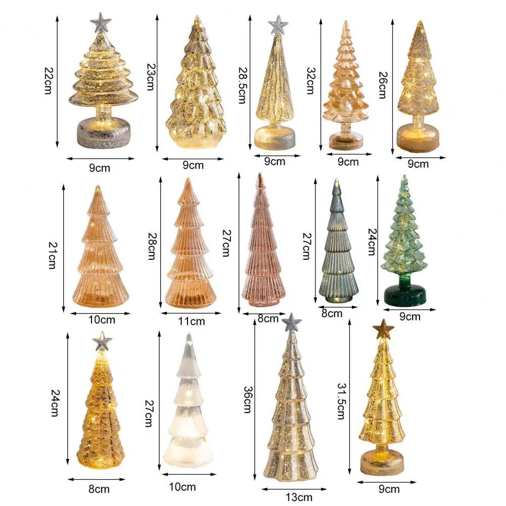 For Glass Christmas Tree Figurine Tabletop Tree Ornament with LED Lights Holiday Decor Light Up Tree Cone for Home Office Partie