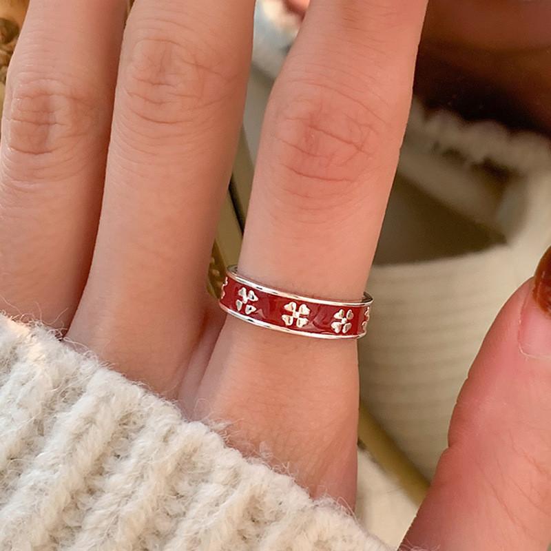 Elegant Floral Copper Ring For Women With Adjustable Open Design In Red Color For 2023 Trendy Style