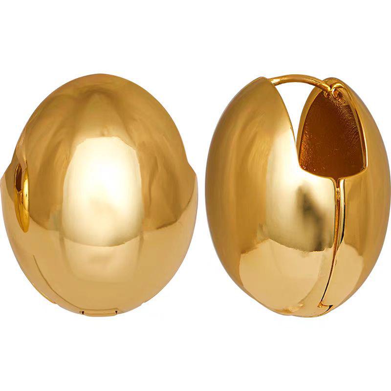 Elegant Gold & Silver Oval Egg-Shaped Stud Earrings: Niche Design with High-End Feel for Women