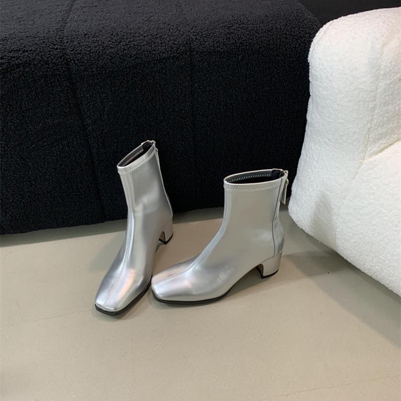 

Уличный стиль Серебристые женские ботильоны Модные элегантные современные короткие ботильоны Дизайнерские туфли на высоком каблуке для стриптиза Botas Mujers 35