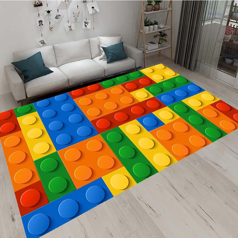 3D barevné geometrické blokové koberce do obývacího pokoje, ložnice, koberce s motivy stavebních kostek pro domácnost, dětský pokoj, protiskluzová podložka