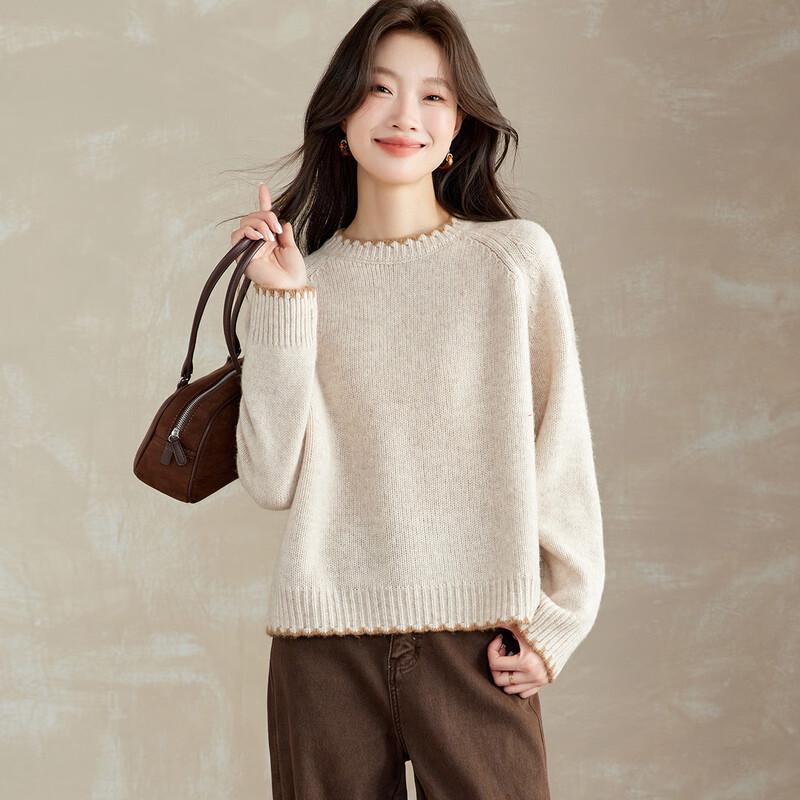 Srcr Women's 100% Wool Relaxed Fit Colorblock Sweater