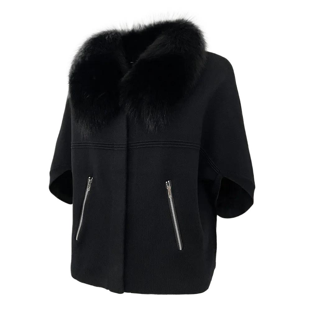OFTBUY 2024 Herbst Winter Echt Fuchs Waschbär Pelz Kragen Mantel Gestrickte Pullover Frauen Kurzarm Jacke Dicke Warme