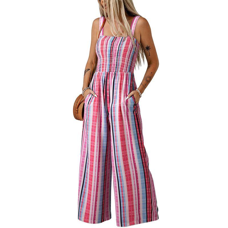 

Summer New Arrival Fancy Wide Leg Jumpsuit Women 2025 Fashion Fashion Stripes Color Matching Sleeveless Leotard Women Red P406 Size S fit (45.00 kg-55.00 kg