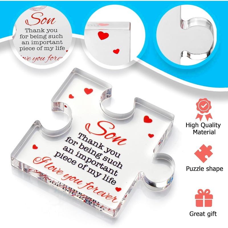 Engraved Son Puzzle Gift From Mom & Dad - Large Interlocking Acrylic Block with Name & Message, Birthday/ Graduation/ Christmas Keepsake 