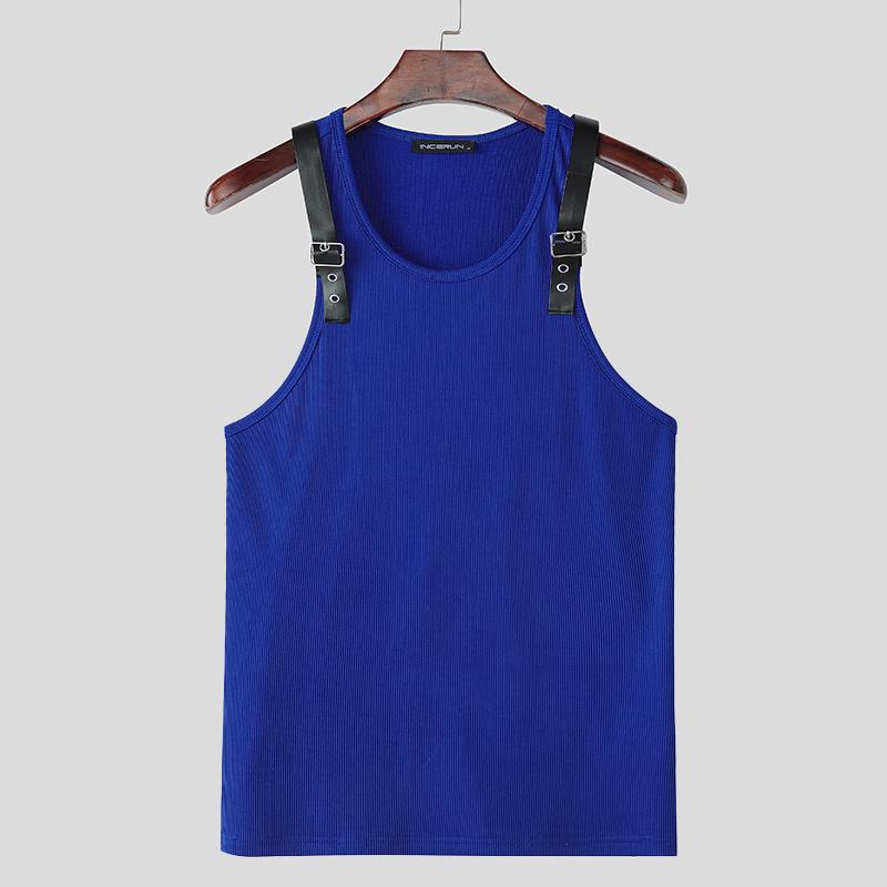 

INCERUN Summer Mens Sleeveless Shoulder Patchwork Casual Skinny Tank Tops 5XL
