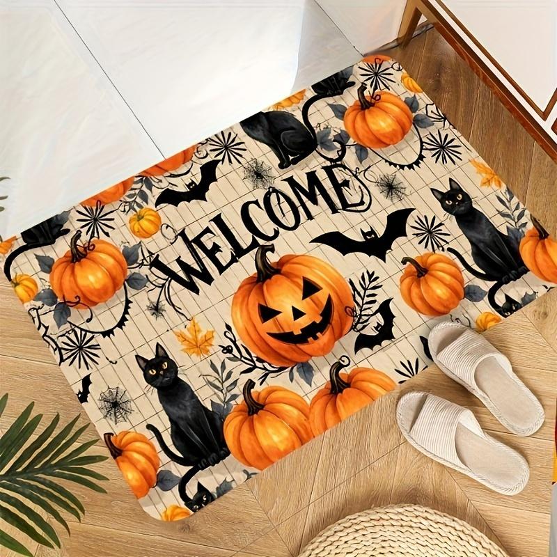 Halloween Doormat Pumpkin And Cat Floor Mat Outdoor Carpet Easy To Clean Rug For Bedroom Living Room Kitchen Rug
