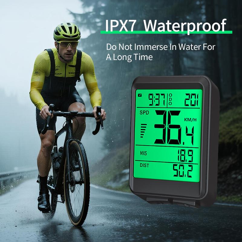 Replaceable Battery 180 Hours Ultra-Long Standby Wireless Bike Computer LCD Auto Backlight for Cycling Realtime Speed Track