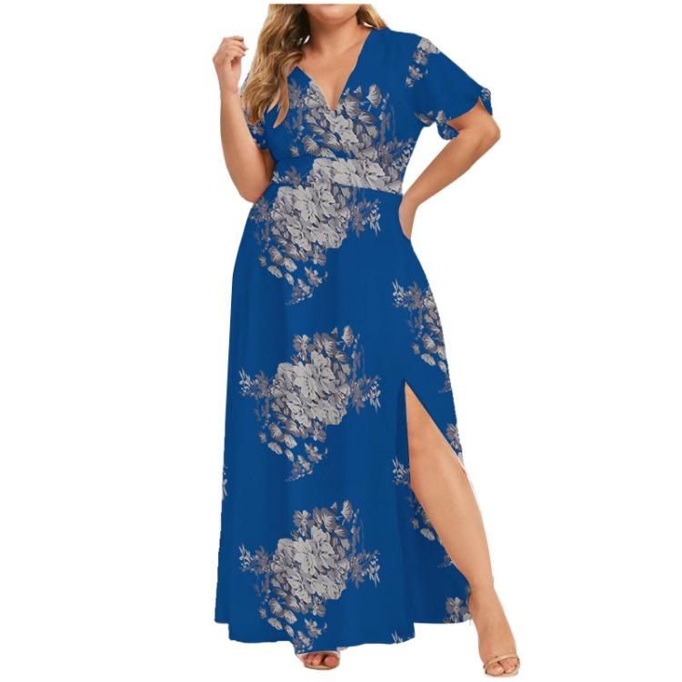 2026 Trendy Summer Women's Dress European American Style Large Size Printed Hem Split Fashion