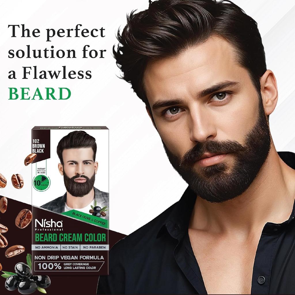 Nisha Bartfarbe Für Männer Braun Schwarz 100% Grauabdeckung Tropffrei Vegane Formel 60 g + 60 g Kit