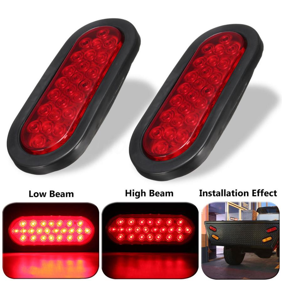 Universal 2x Oval Brake Stop Tail Fog DRL Turn Sealed Marker Lights Flush Mount 6" Inch 24 LED Truck Trailer Boat Utility Red Lens Waterproof 12V