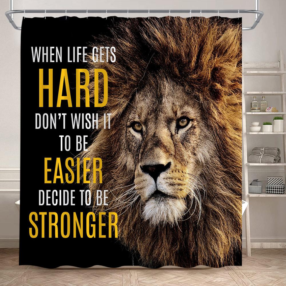 Wild Animals Shower Curtain Motivational Words Panther Tiger Lion Modern Bathroom Decor Dark Polyester Bath Curtain With Hooks