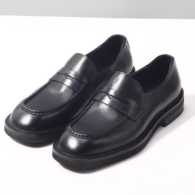 Luxury New Mens Slip On Loafers Shoes Classic Style Black Cowhide Leather Derby Shoe Mens Business Comfortable Thick Soled Shoes