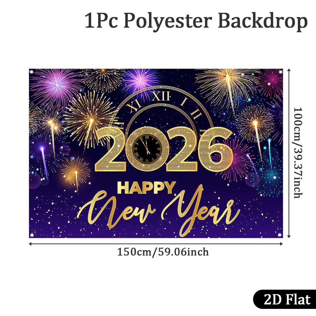 Black Gold Happy New Year 2026 Backdrop Glitter Firework Christmas Party Decoration Photography Background New Year Photo Props