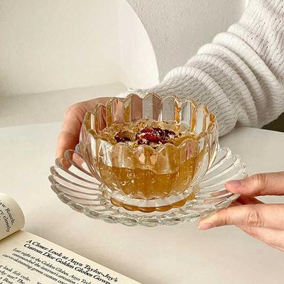 Glas Dessertschalen Teller Löffel Set Zarte Obst Joghurt Schale Snackteller Haushalt Blumentee Schale Nachmittagstee Utensilien
