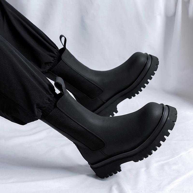 men luxury fashion platform boots original leather shoes high chelsea chunky boot stage nightclub dress motorcycle chimney botas