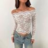 Women S Elegant Lace Long Sleeve Slim Fit Off Shoulder Top