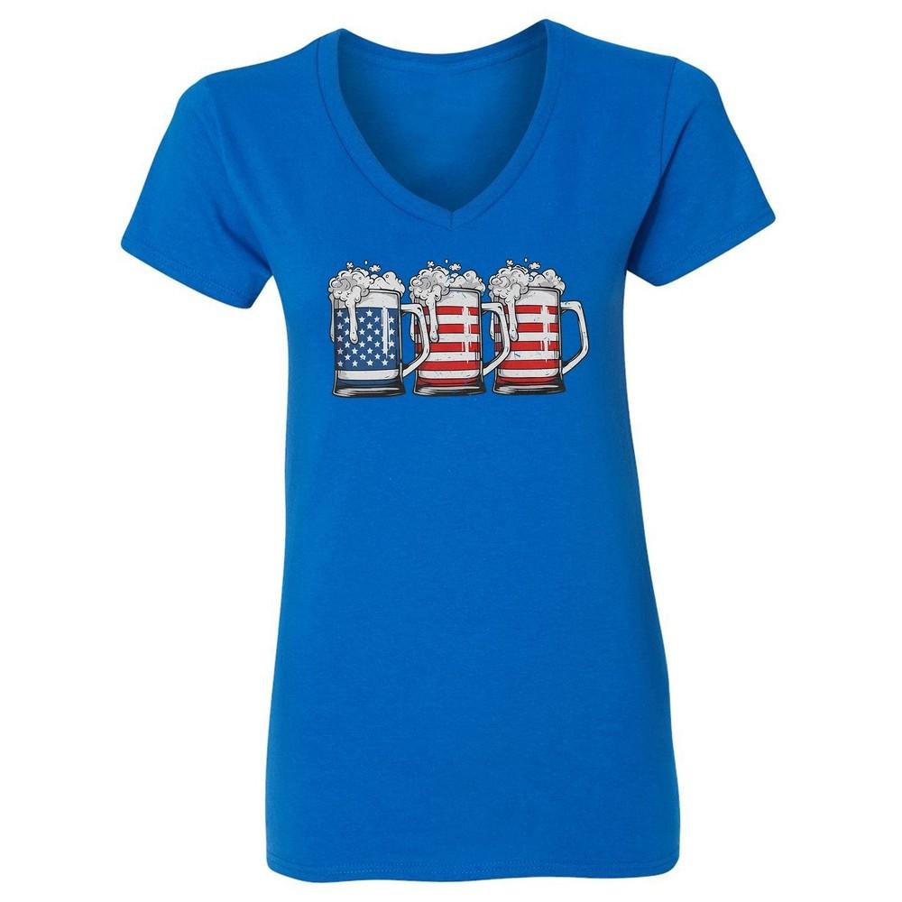 4th of July USA Flag Beer Mugs - Drinking Team Ladies V-Neck Tshirt Unisex T-Shirt XL