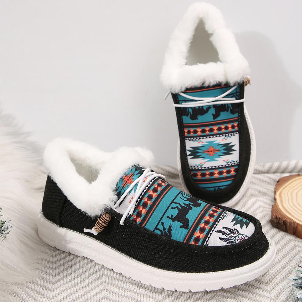 Plus-size cotton shoes women's 2025 autumn/winter new round-toe lace-up cotton boots flat-soled fleece warm cotton shoe women