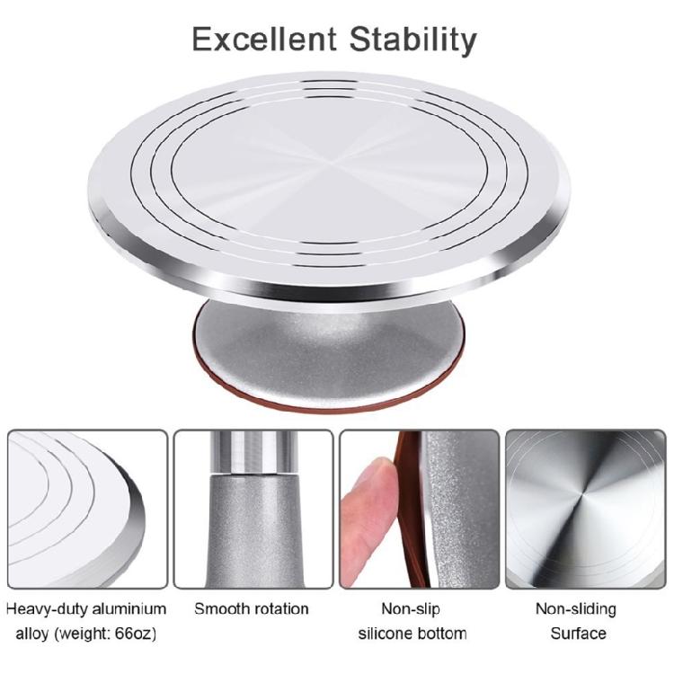 Kuchen-Drehteller-Set für Backbegeisterte Kuchen-Dekoration Backzubehör Aluminium-Drehteller Spachtel Kamm Servierer Schaber