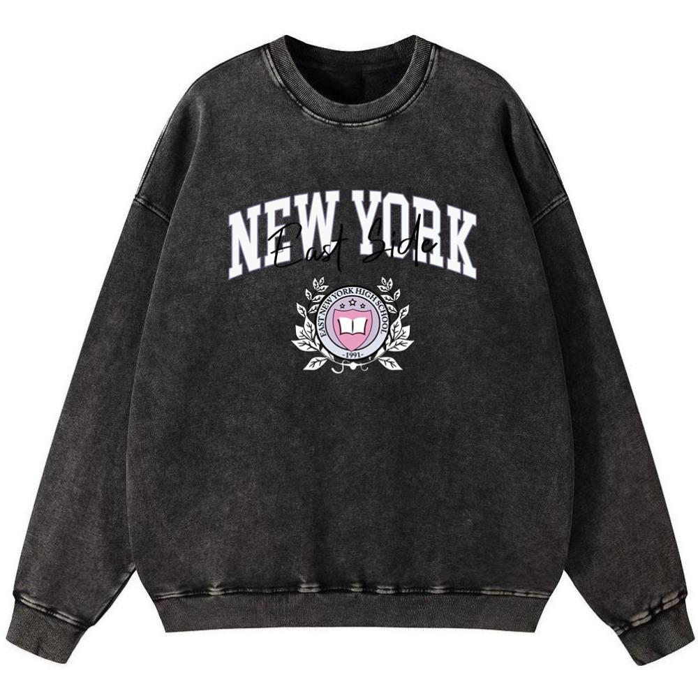 

Женский свитшот из винтажного хлопка с эффектом стирки New York East Side, осенний мягкий пуловер тонкого стиля, худи уличного оверсайз кроя 3XL