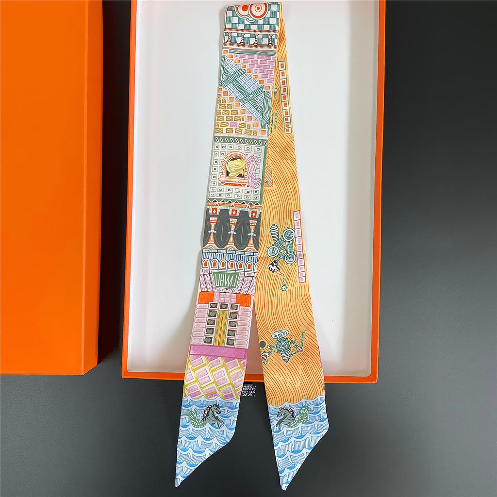 Brand Design Twill 100% Silk Scarf Luxury Fashion Scarf Women Foulard Skinny Bag Scarves New Hot Neckerchief Hair Headband