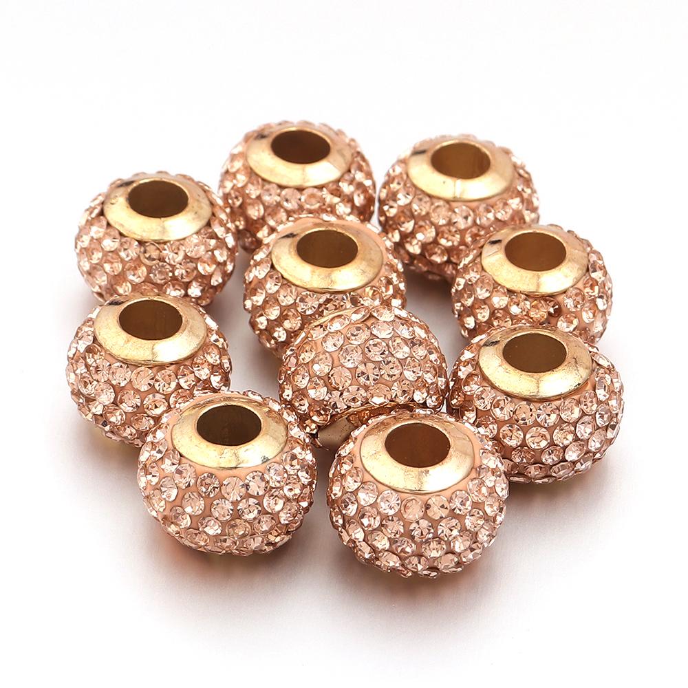 10pcs/lot 14mm Shambhala Rhinestone Beads Colorful Big Hole Loose Spacer Beads For DIY Charms Bracelet Necklace Jewelry Supplies