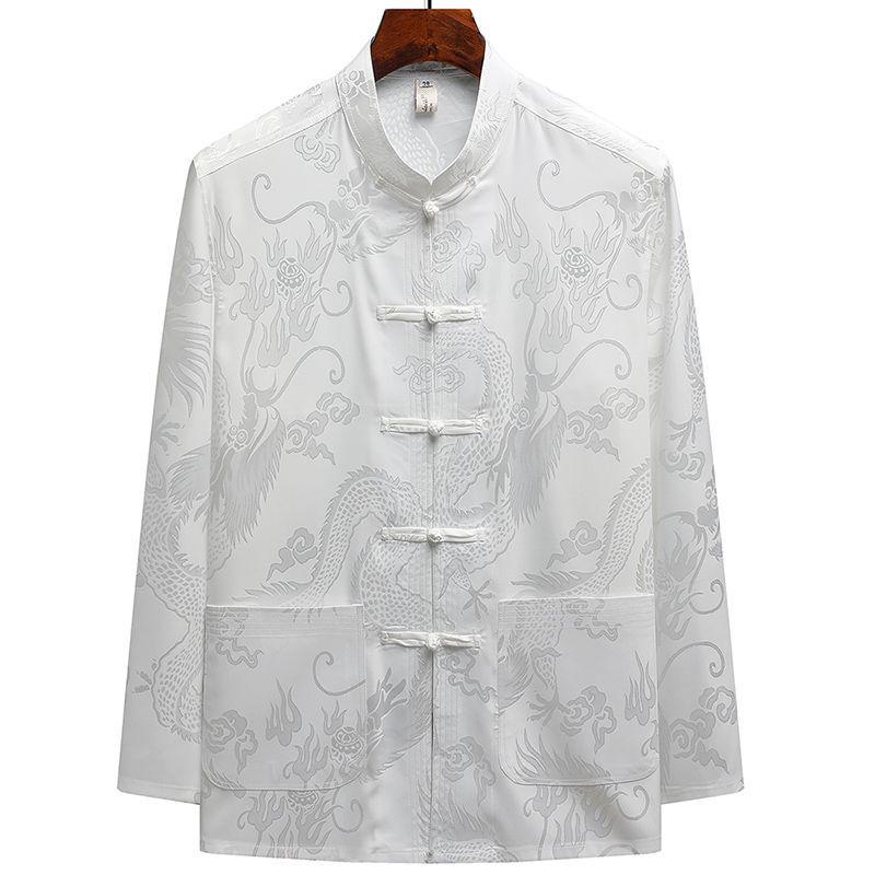 Men's Ice Silk Long-Sleeve Tang Suit: Chinese-Style Spring Hanfu for Older Adults, Loose Fit