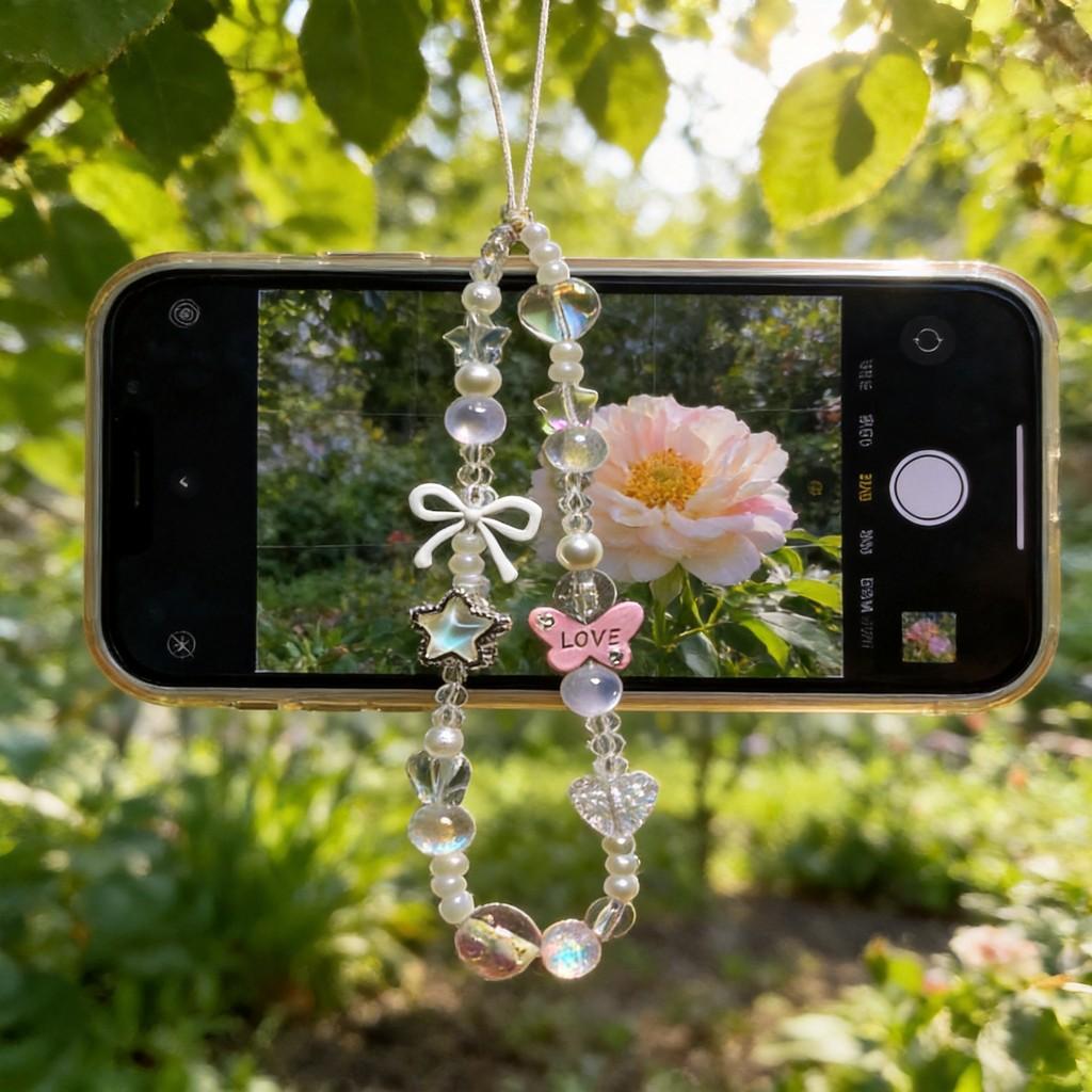 Pvc Butterfly Star Phone Lanyard With Beaded Design For Women And Men