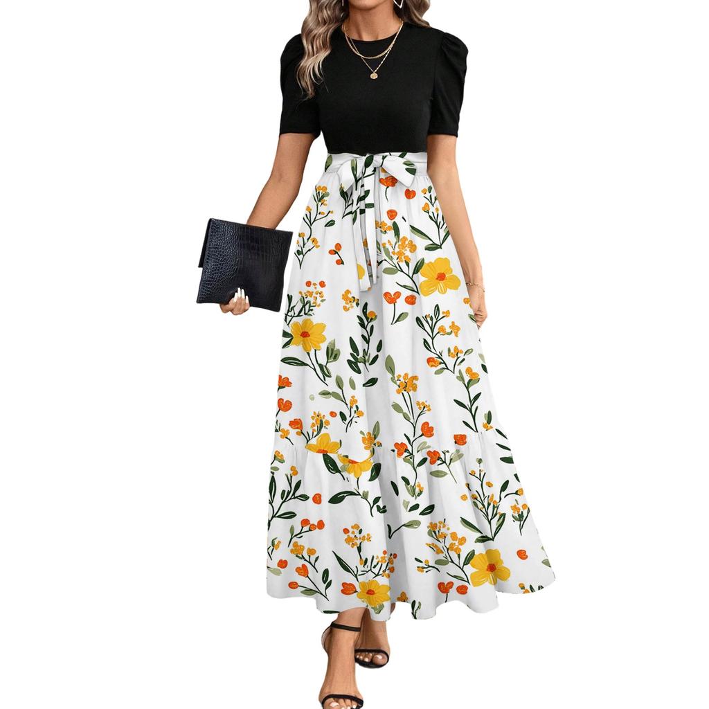 Short Sleeve Women's Dress Casual Flowy A-Line Midi Tshirt Dresses With Pockets Crewneck Vocation Boho Beach Sundress