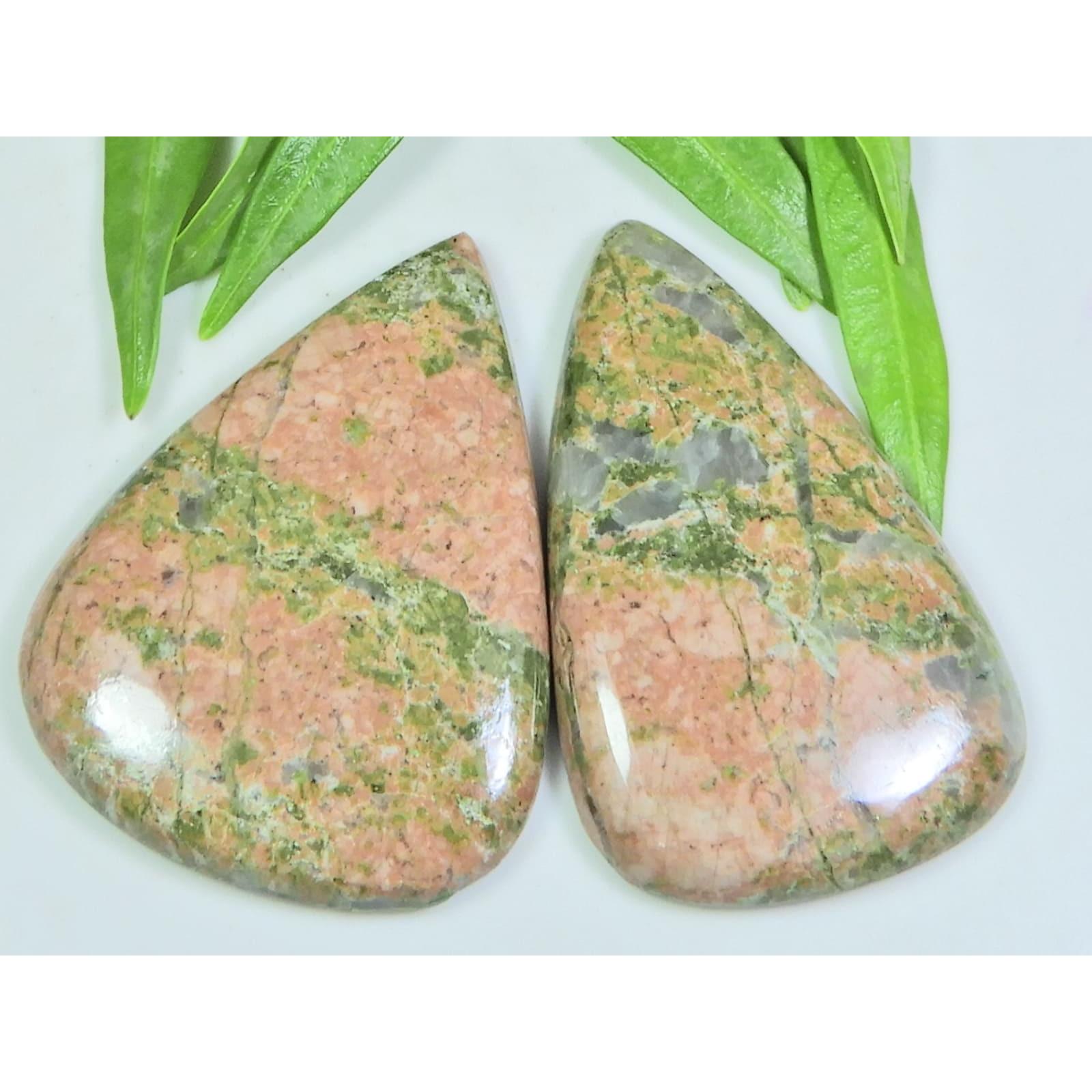 

95Cts. 2Pcs Natural Unakite Pear Shape Cabochon Loose Gemstone 26X41-31X41MM A-110