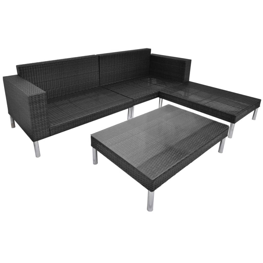 4 piece garden lounge set with cushions poly rattan black
