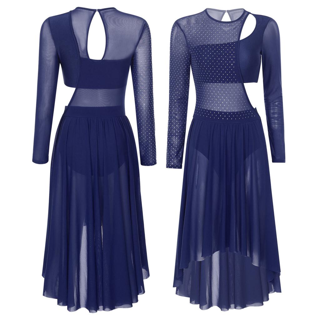Robe De Danse Lyrique à Paillettes - Justaucorps Avec Jupe Maille - Pour Cours, Spectacle, Compétition - Tailles S à XXL