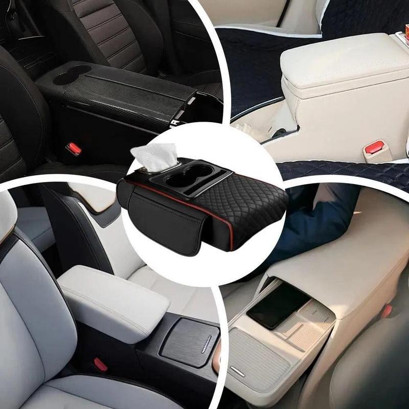 1 Pc Car Armrest Cushion With Cup Holder Car Armrest Elbow Height Pad Side Extension Cushion For Car SUVs Trucks
