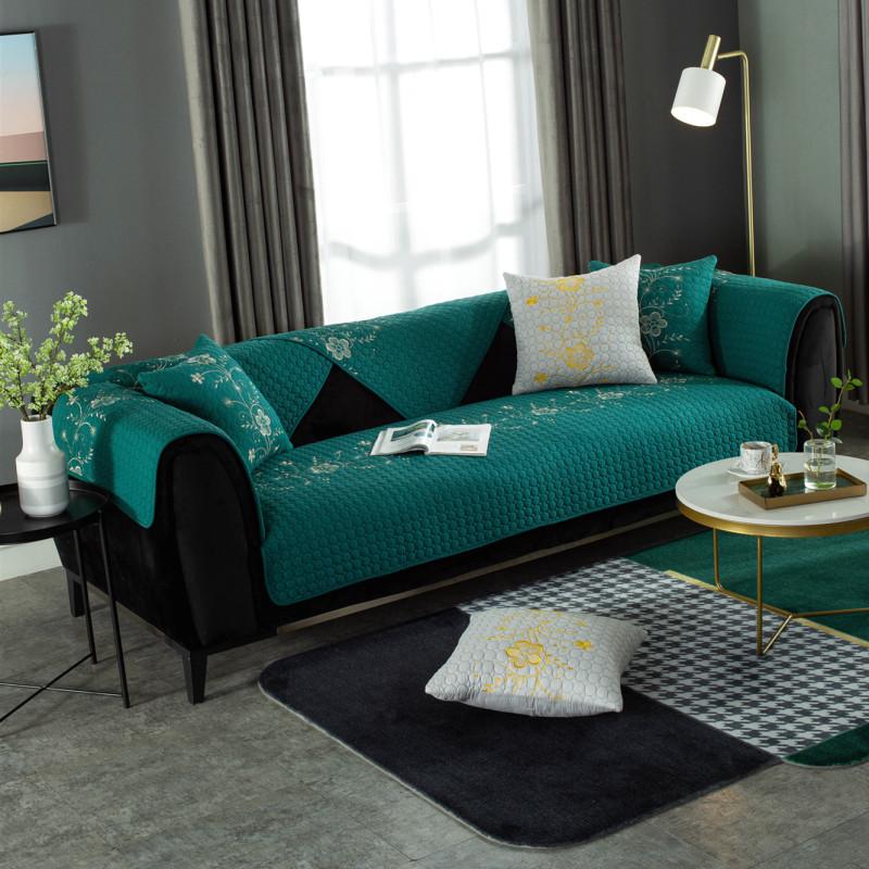 New Sijitong Fabric Cotton Quilted Embroidered Sofa Cushion Chinese Simple Double-sided Leather Sofa Cushion Towel