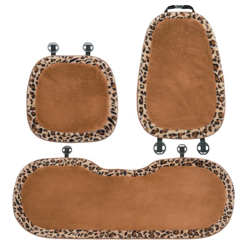 Leopard Print Winter Car Seat Cushion, Thick Warm Rabbit Fur, Soft & Comfortable Interior Cushion