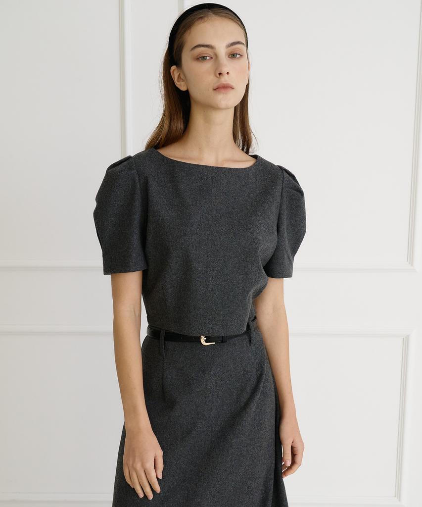 BIBYSEOB Boat Neck Wool Blouse Charcoal [T44]