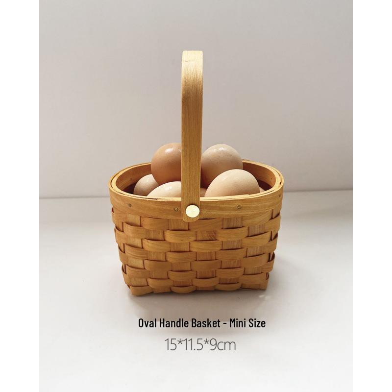 Compact Bamboo and Rattan Woven Picnic and Storage Basket for Fruits, Bread, and Eggs