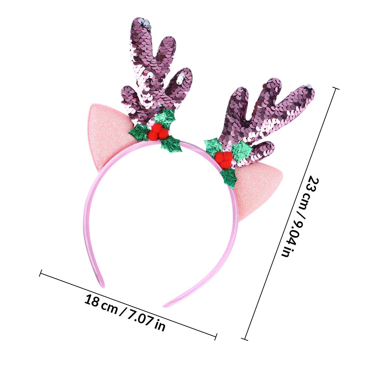 

2Pcs Christmas Headband Antler Hair Hoop with Sparkly Sequins for Holiday Party Night Events Xmas Cheer Dance Masquerade розовый