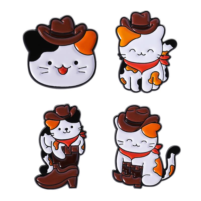 Cowboy Cat Enamel Pins Custom Tortoiseshell Calico Cat Brooches Lapel Badges Clothes Animal Jewelry Gift for Friends