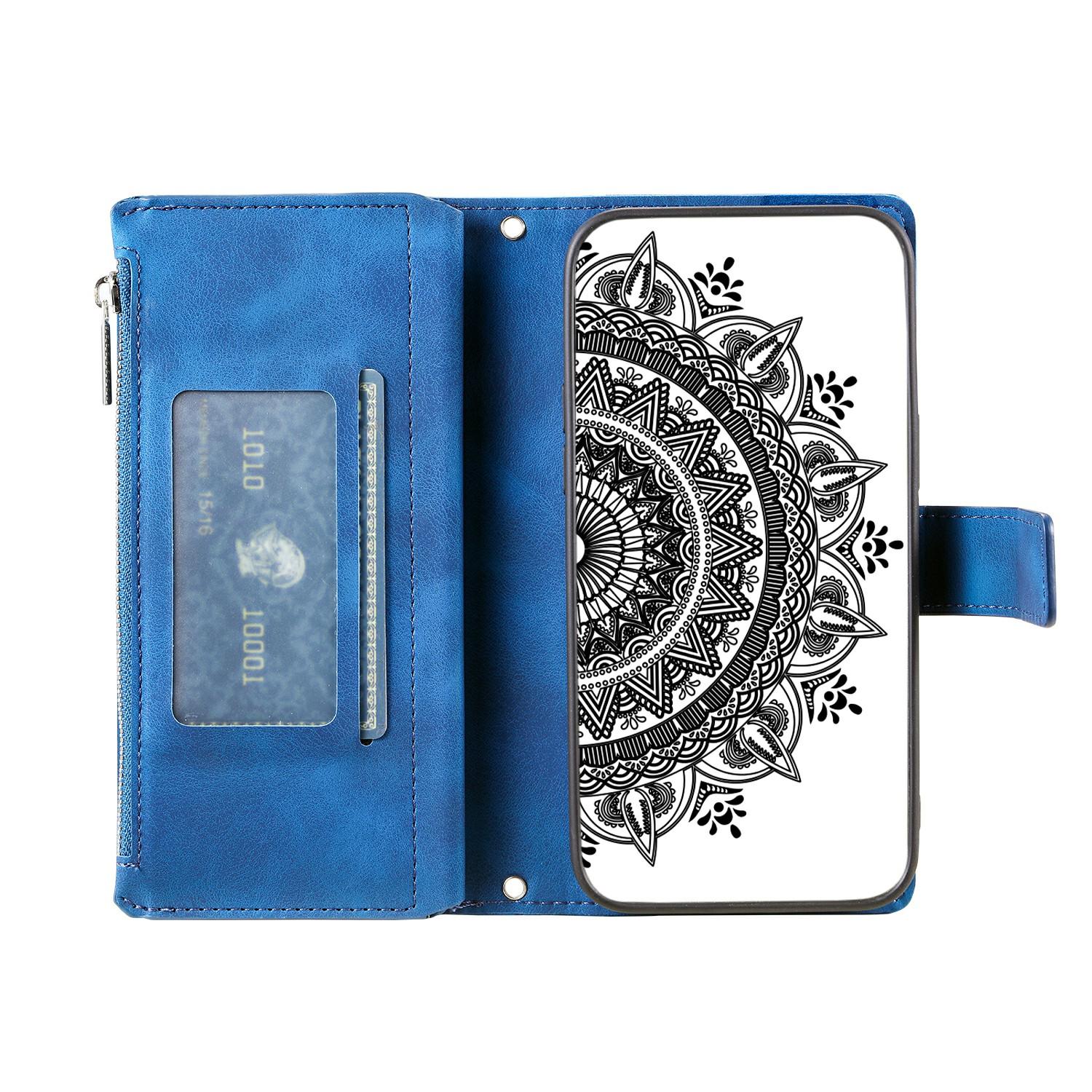 

For Google Pixel 9/Pixel 9 Pro PU Leather Case Mandala Flower Pattern Phone Cover Wallet Blue