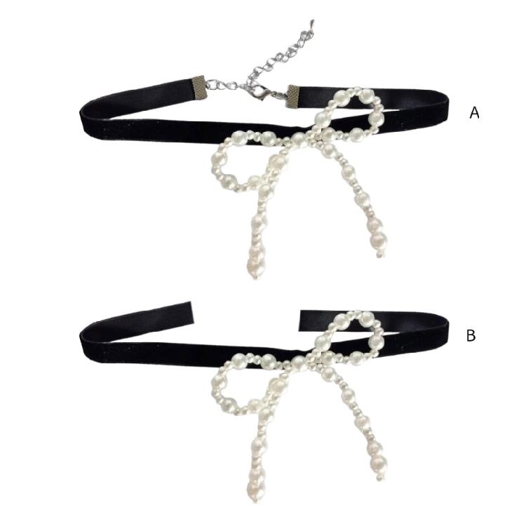 Chic Bowknot Necklace featuring Pendant Elegant Pearls Choker Jewelry Adornment