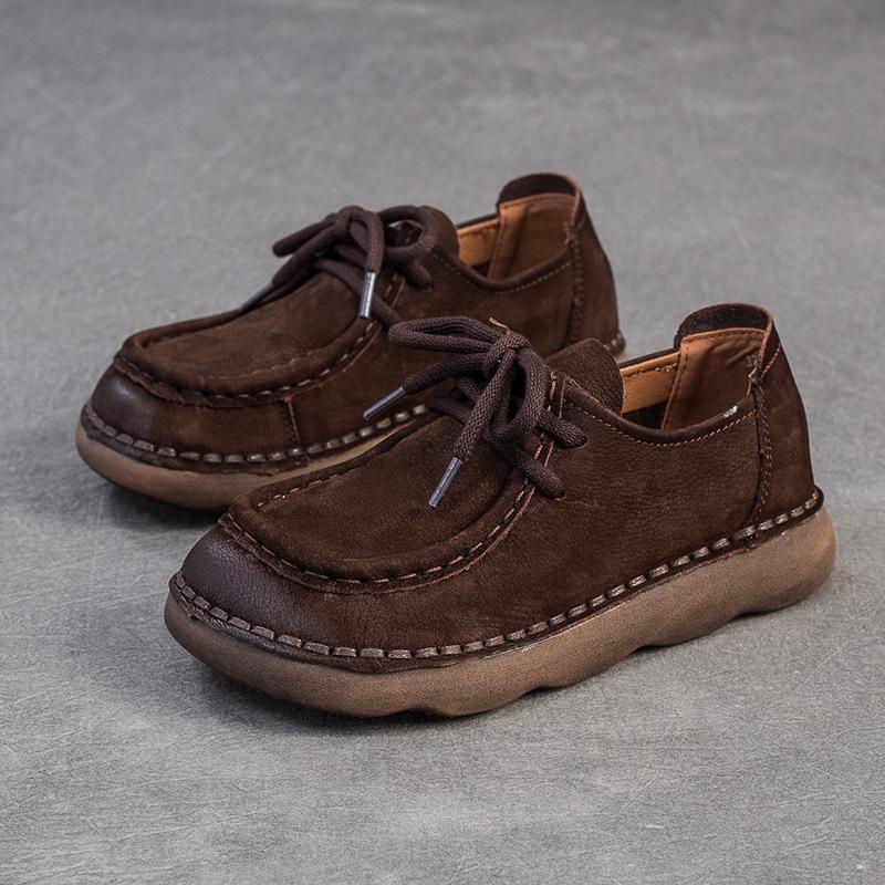 Fashion GKTINOO 2025 Autumn New Genuine Leather Flats Comfortable Mother's Lace Up Handmade Retro Soft Soled Women's Shoes