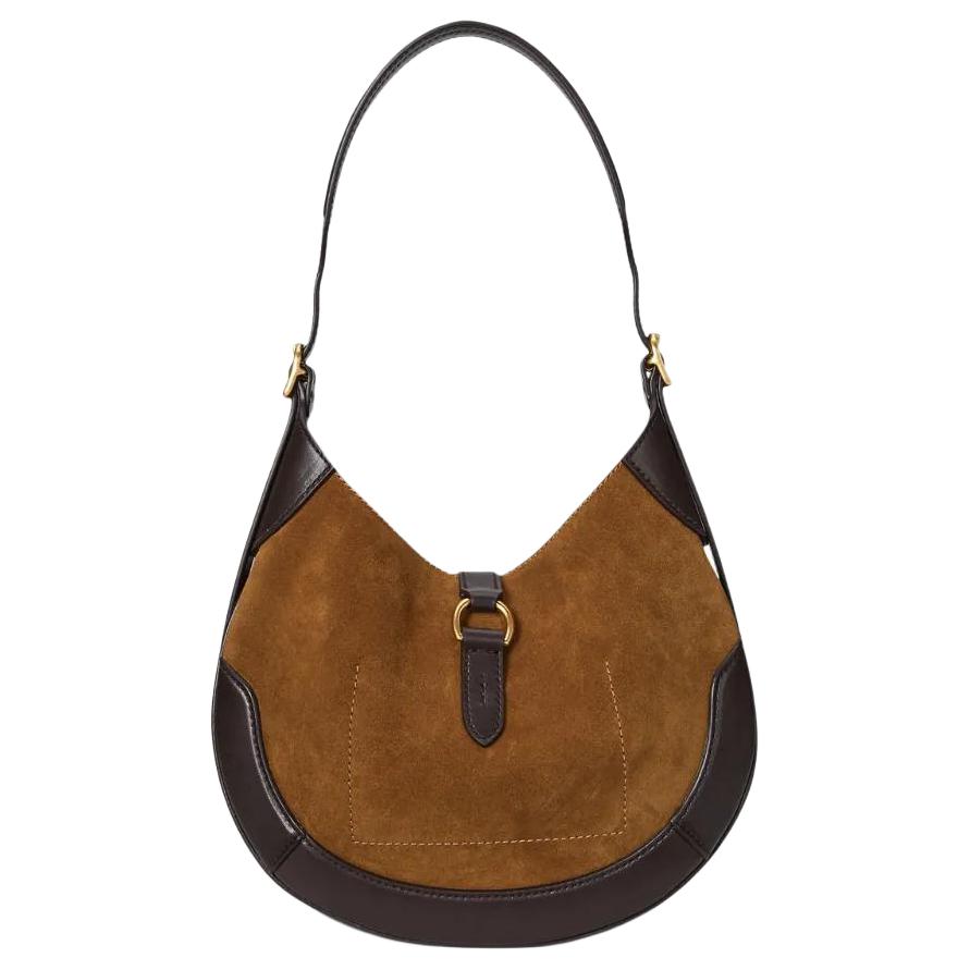 Polo Ralph Lauren Polo ID Brand Logo Patch Design Suede Leather Crossbody Shoulder Bag Small Women bags Brown Dark-Brown 428945972002
