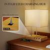 Bedside Lamp with USB A+C Charging Ports and 3 Phone Stands, Modern Table Lamp with Solid Wood Base and Fabric Shade for Bedroom Living Room Office