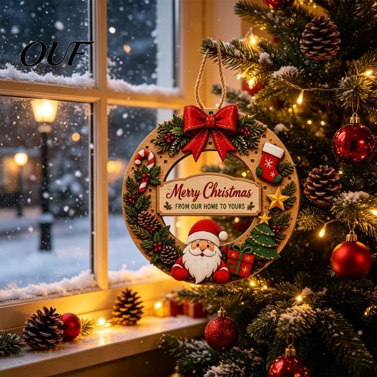 DIY Holiday Craft Decorations Interchangeable Wooden Christmas Wreath, 12 Pcs Front Door Plaque, Indoor Festive Atmosphere Decor Handmade Pattern