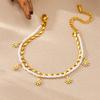 Gold Plated Layered Daisy Anklet, Dainty Paperclip Chain with White Beads & Enamel Daisy Charms, Cute Summer Foot Jewelry for Women Gift